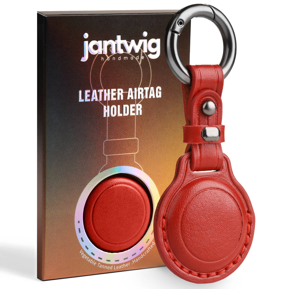 Leather AirTag Keychain Holder — Red