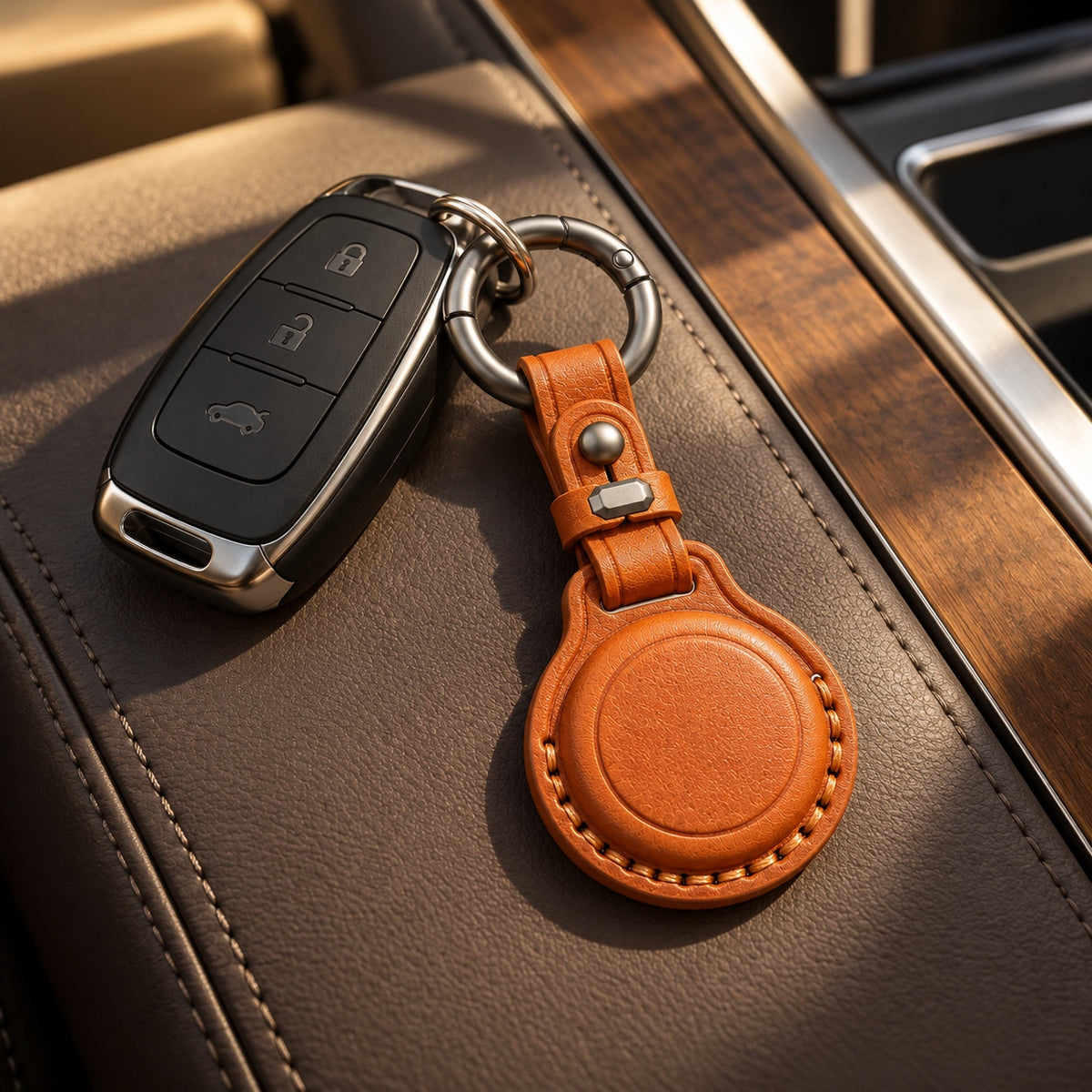 Leather AirTag Keychain Holder