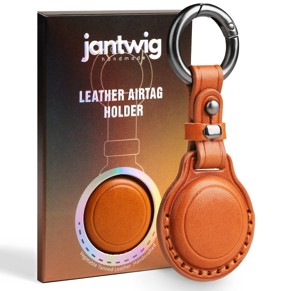 Leather AirTag Keychain Holder — Brown